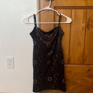 black patterned urban outfitter mini dress